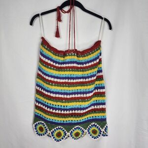 Crochet Tube Top Bandeau Festival Rainbow Pride Boho Strapless Y2K Womens Large